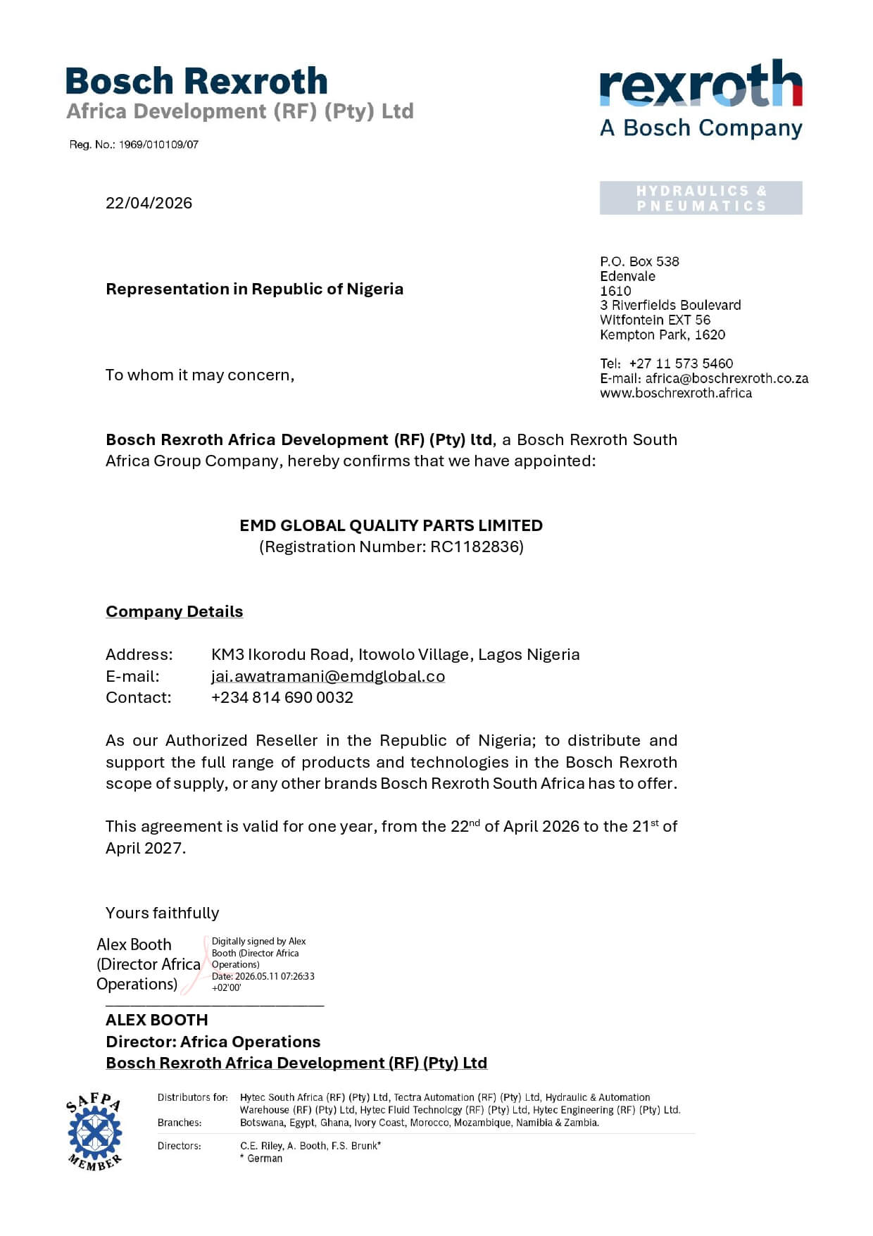 Bosch Rexroth Africa Development (RF) (Pty) Ltd